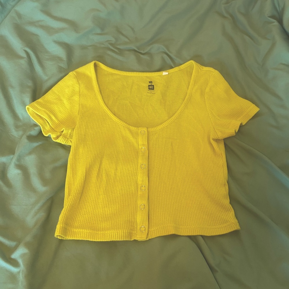 Yellow PacSun button up crop top
